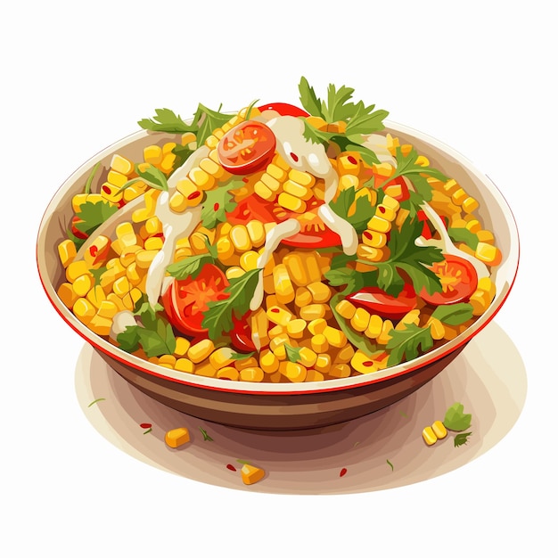 Colorful Mexican Corn Salad with Creamy Dressing Vector Illustration