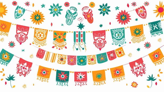 Colorful Mexican Fiesta Banner and Poster Design with Flags