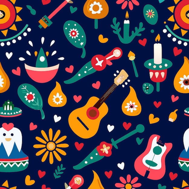 Colorful Mexican Themed Pattern for Festive Designs