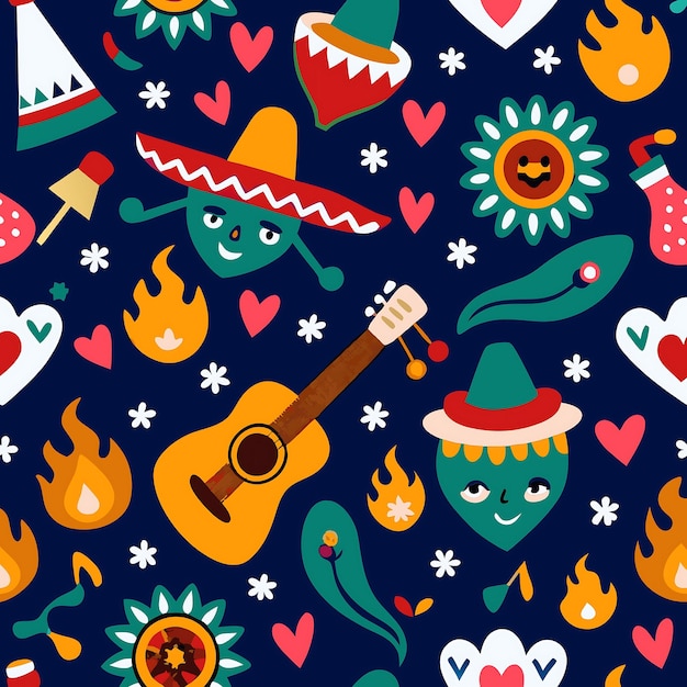 Vector colorful mexican themed pattern for festive designs