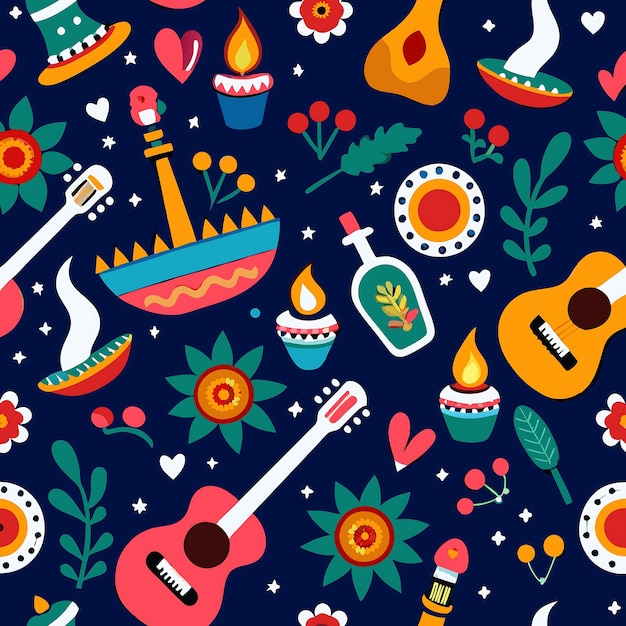 Vector colorful mexican themed pattern for festive designs