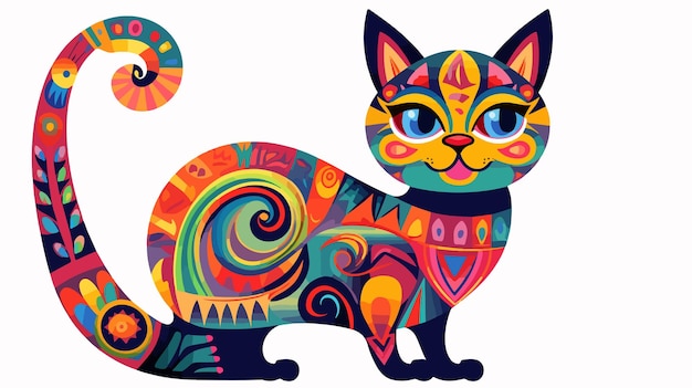 Vector colorful mexico alebrije cat illustration flat vector