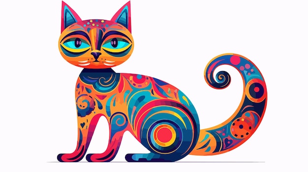 Vector colorful mexico alebrije cat illustration flat vector