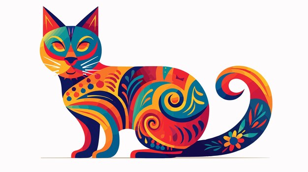 Vector colorful mexico alebrije cat illustration flat vector