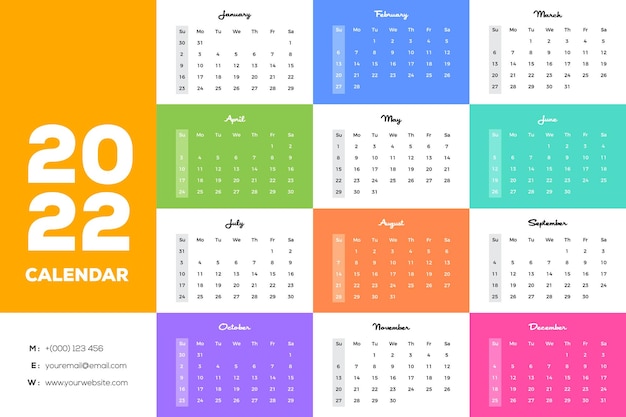 Colorful Minimal Flat Alternative Month Colors Landscape Wall Calendar