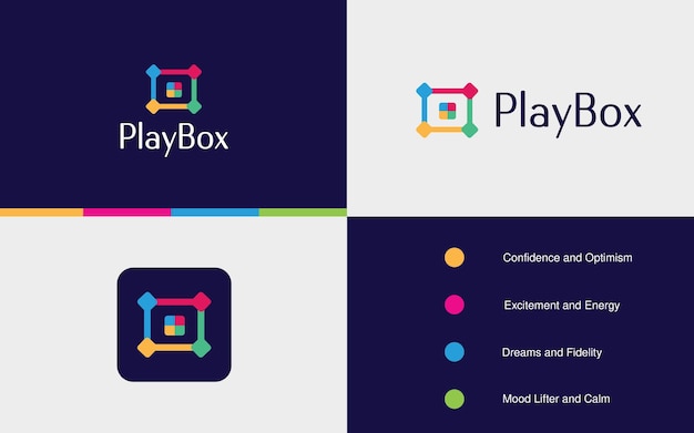 Colorful, Modern Abstract PlayBox logo, icon, monogram, badges, emblem perfect for video or film.