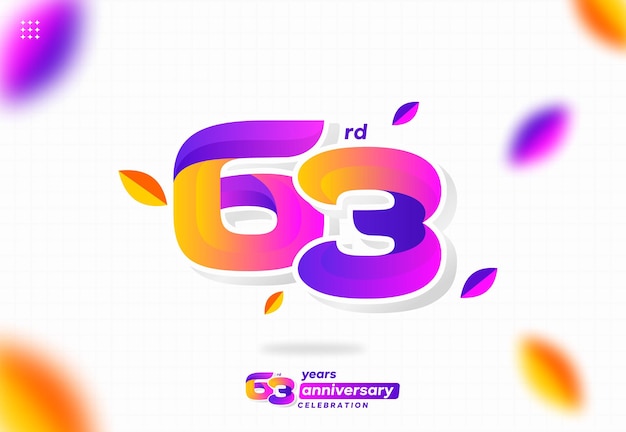 colorful modern number 63. 63rd anniversary. 63rd birthday