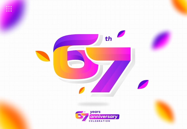 colorful modern number 67. 67th anniversary. 67th birthday