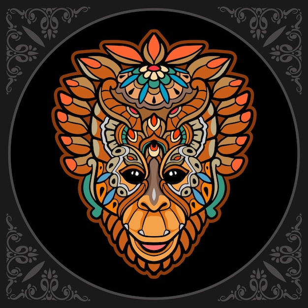 Colorful monkey head mandala arts isolated on black background