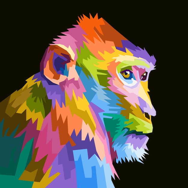 colorful monkey on pop art style isolated black backround