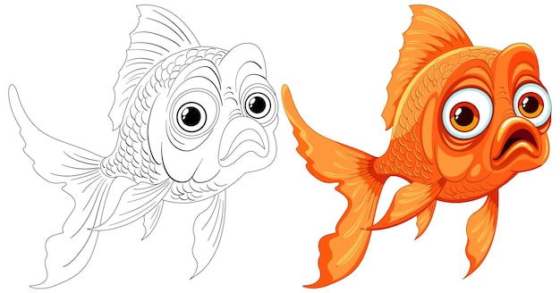 Colorful and Monochrome Goldfish Illustrations