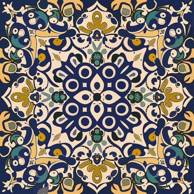 Vector a colorful mosaic pattern with a blue and yellow flowers