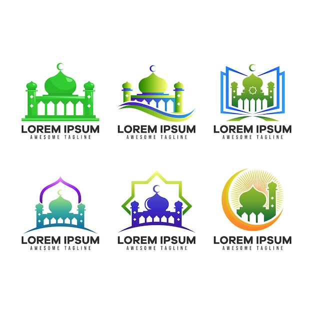 Colorful mosque logo set