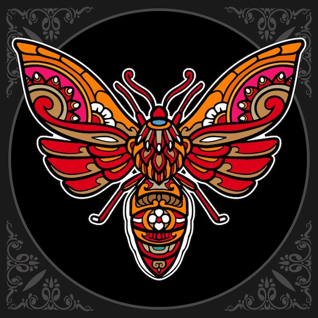 Colorful moth mandala arts isolated on black background