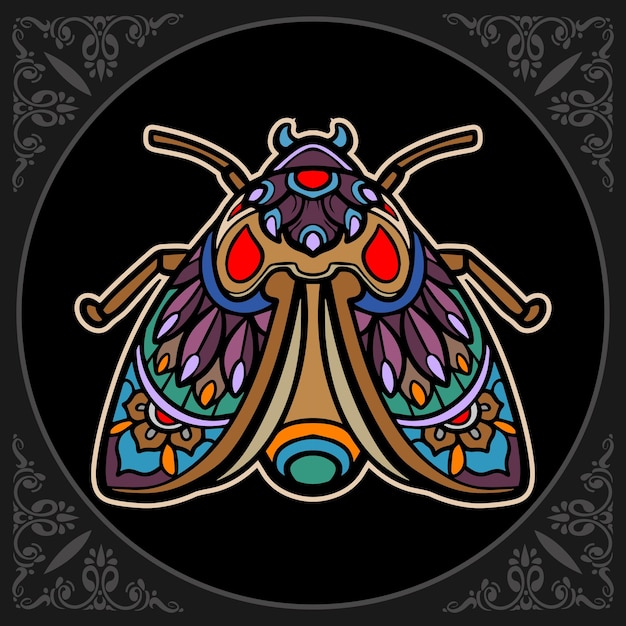 Colorful moth mandala arts isolated on black background