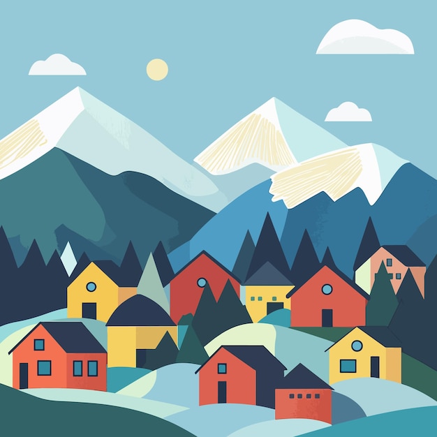 Vector colorful mountain village