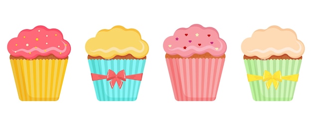 Colorful muffin collection. Vector illustration.