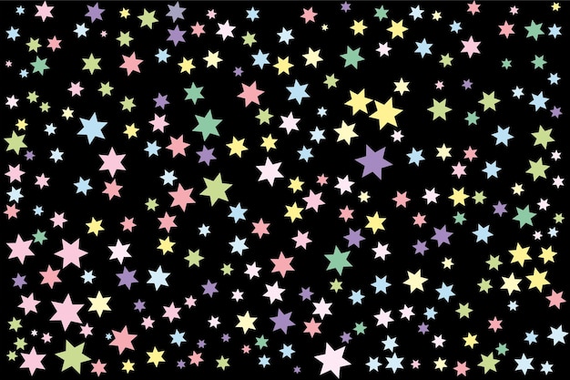 Colorful and multicolor ramdon star in black vector colorful background of stars confetti parties