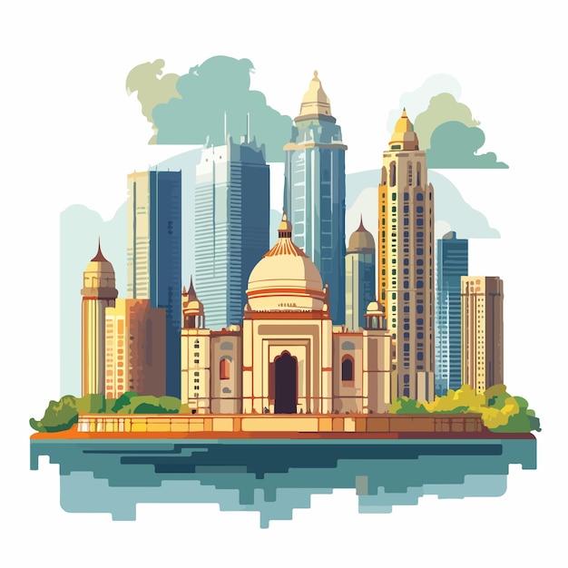 Colorful Mumbai Skyline Vector Cartoon Illustration