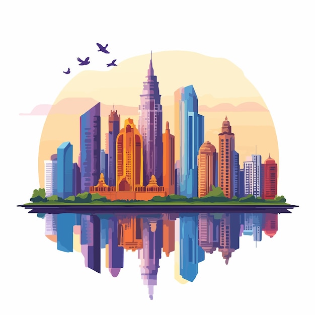 Colorful Mumbai Skyline Vector Cartoon Illustration