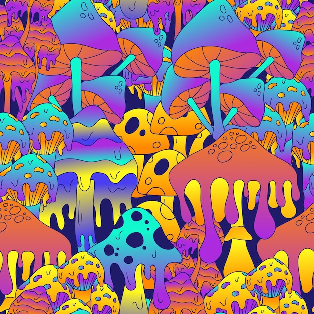 Colorful Mushroom Psychedelic Seamless Pattern