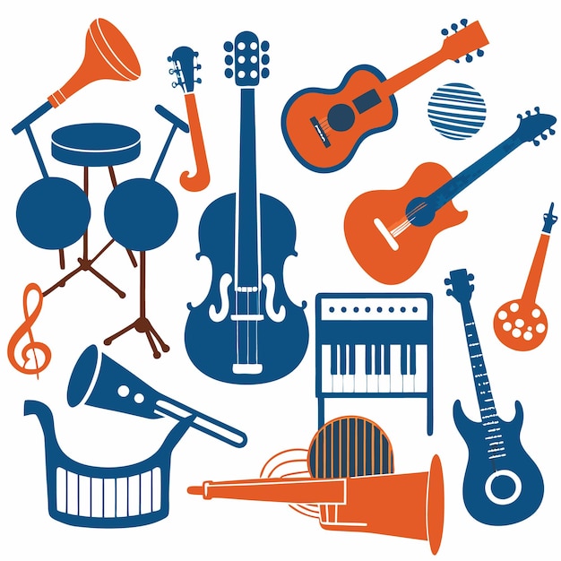 Vector colorful music instruments in a simple style