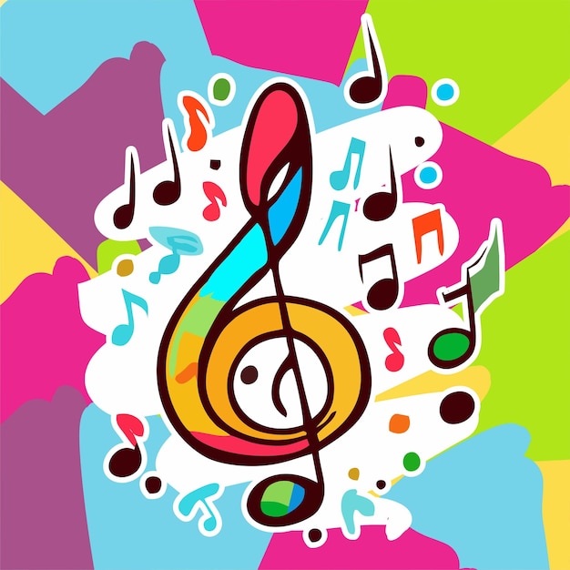 A colorful music note with a treble clef on it.