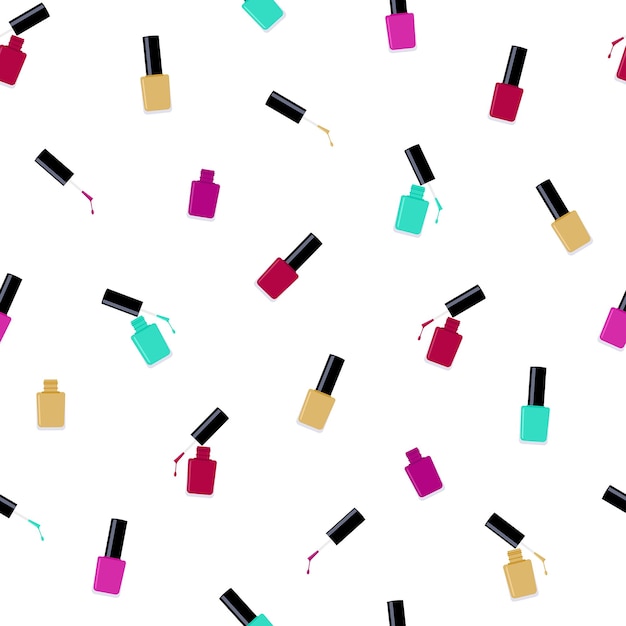 Colorful nail polish bottles seamless pattern