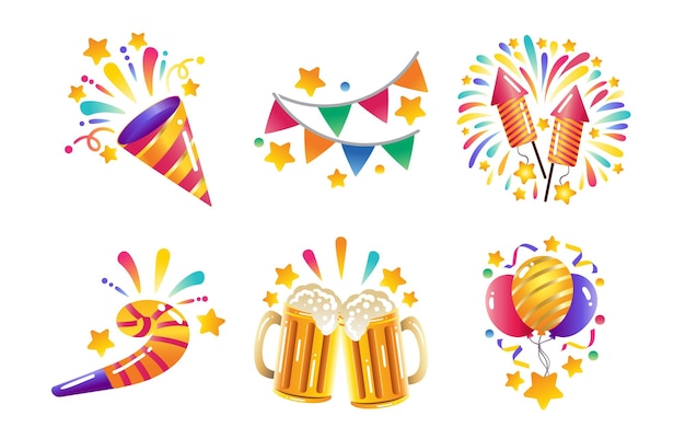 Colorful New Year Party Icons