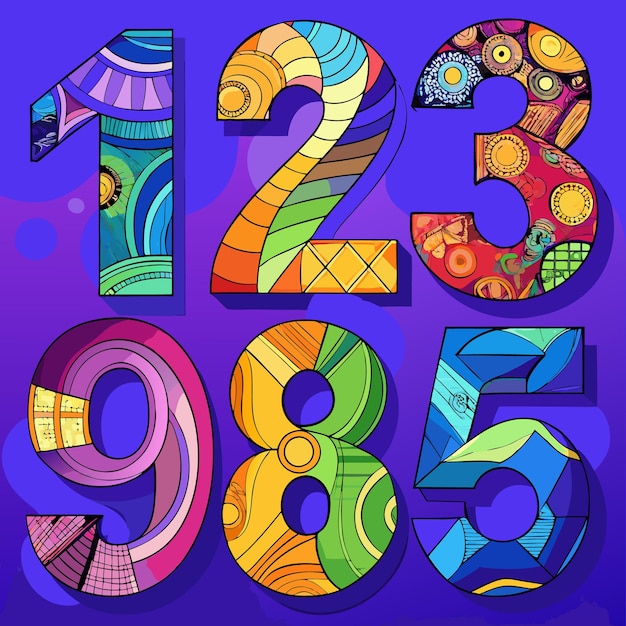 Vector colorful numbers with intricate patterns