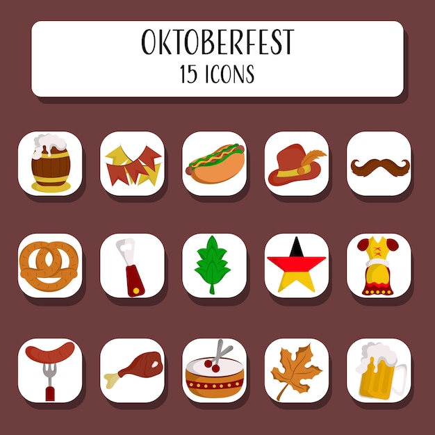 Colorful Oktoberfest Icon Set In Flat Style