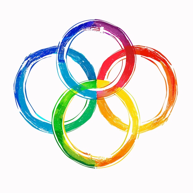 Vector a colorful olympic rings with a rainbow colored background