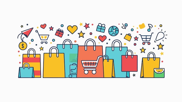 Colorful Online Shopping Icon Group for Ecommerce Design