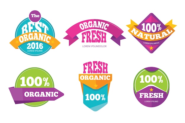 Colorful organic fresh natural labels set