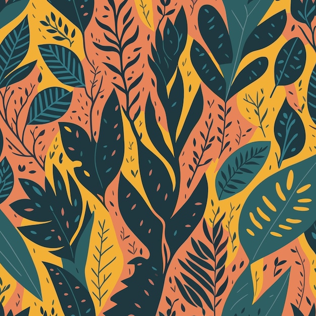 Colorful organic shapes seamless pattern Cute botanical shapes random cutouts of tropical leaves