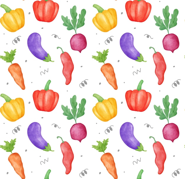 Colorful Organic Vegetable Illustration texture Watercolor Seamless Pattern Background illustration is ideal for menus wallpaper and culinary themed projects