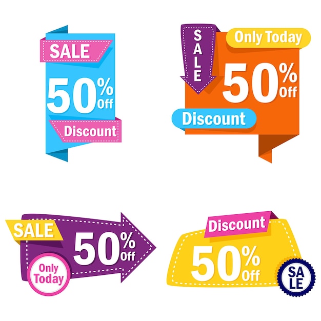 colorful origami flat design 50 percent sale label set