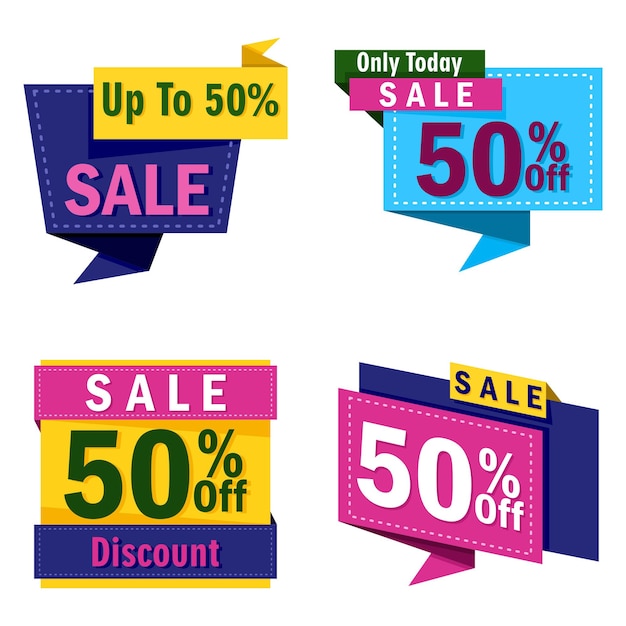 colorful origami flat design 50 percent sale label set