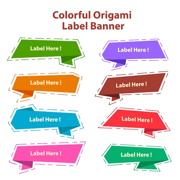 Colorful Origami Label Banner with Dash Line