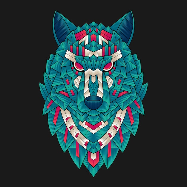 Colorful Ornament Wolf Illustration