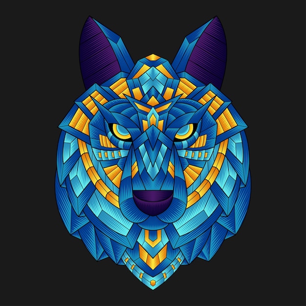 Colorful Ornament Wolf Illustration