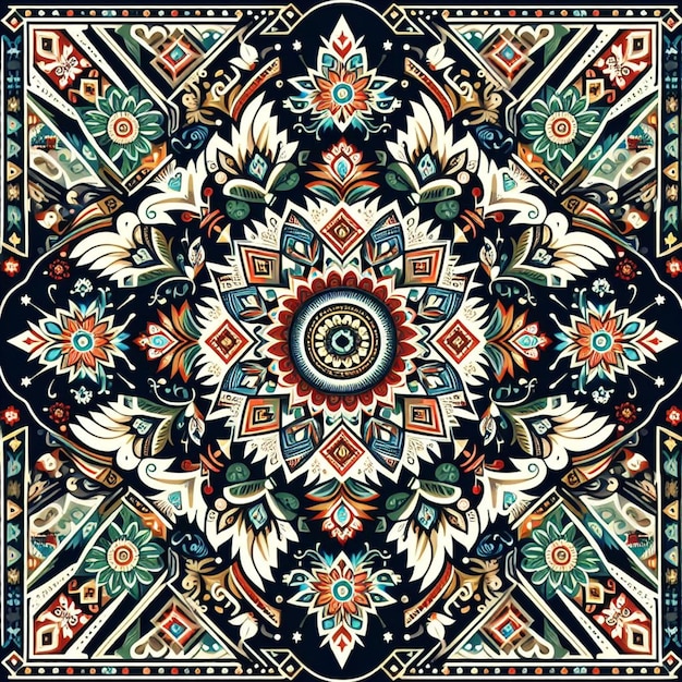 a colorful and ornate pattern in the style of a traditional pattern