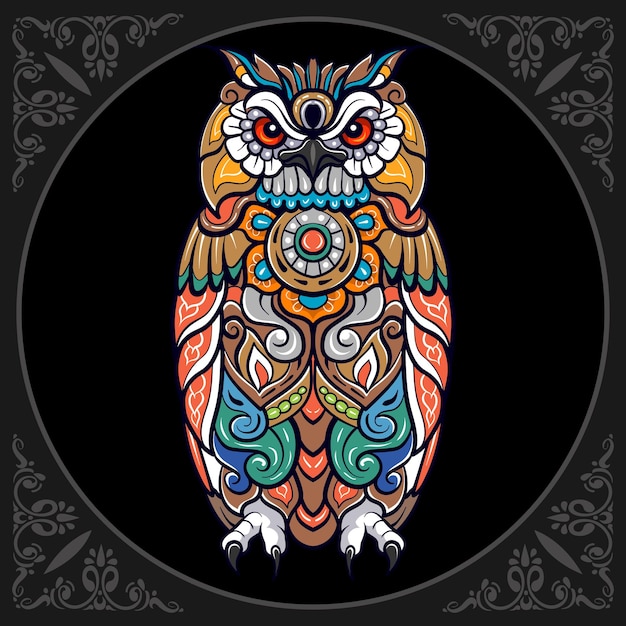 Colorful Owl bird mandala arts isolated on black background