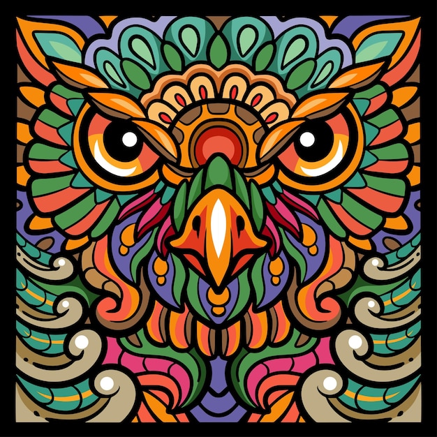 Colorful owl face zentangle arts isolated on black background