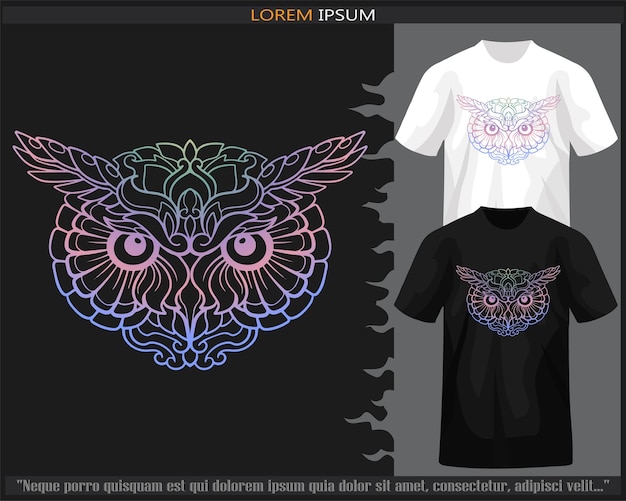 Colorful owl head mandala arts isolated on black and white tshirt