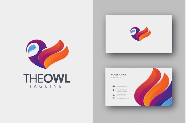 Colorful owl logo and business card template