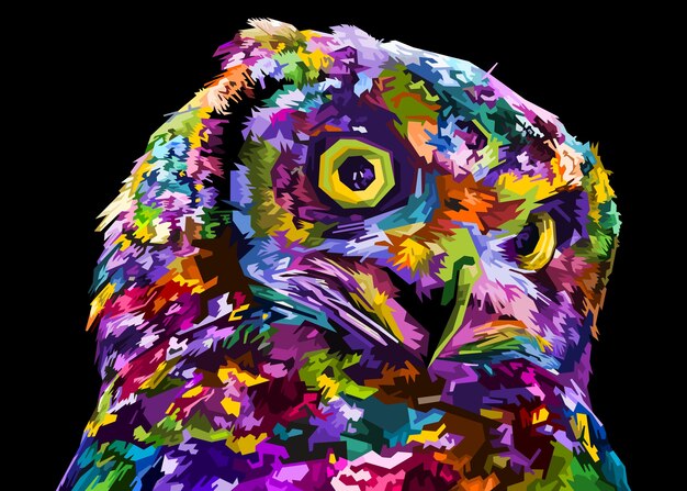 Vector colorful owl on pop art style illustration.