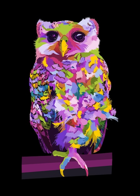 Vector colorful owl on pop art style vector illustration