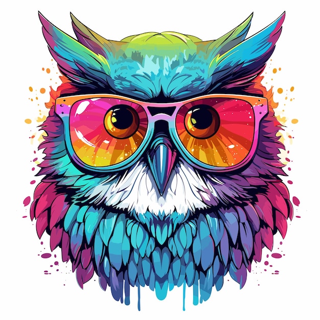 Colorful owl with glasses on it's head and splash of paint