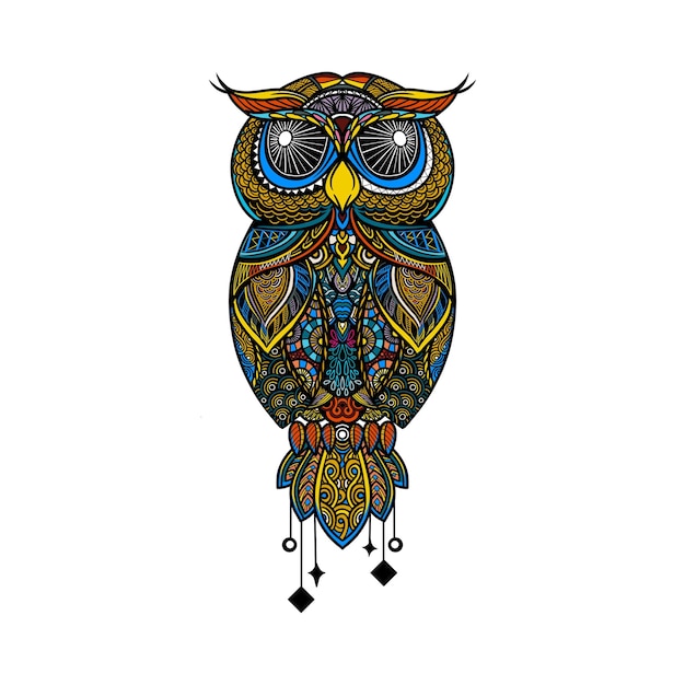 Colorful owl zentangle art illustration Ethnic patterned vector illustration